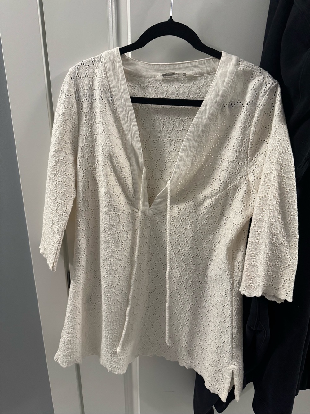 Athleta White Eyelet V-Neck Tie Cover Up